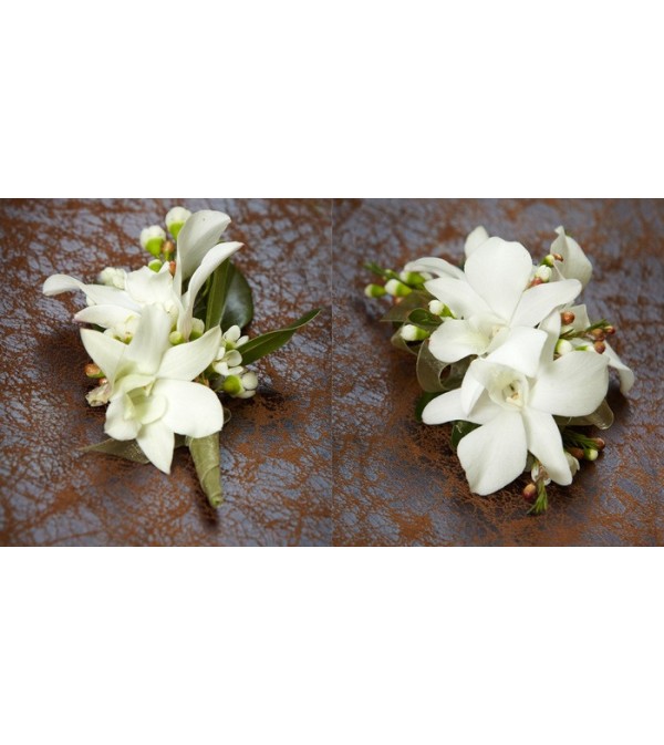 Dendrobium Orchid Prom Corsage and Bout. All white.