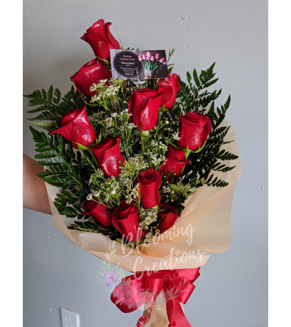 Wrapped Long-Stemmed Red Roses