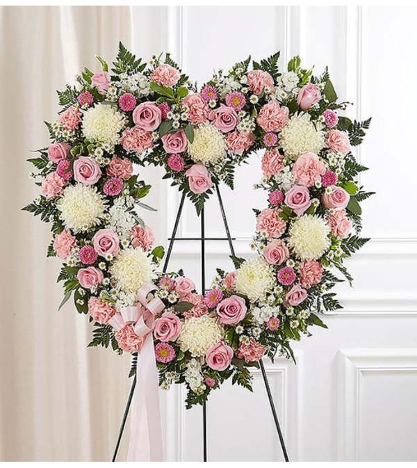 Open Heart Wreath-Pink & White