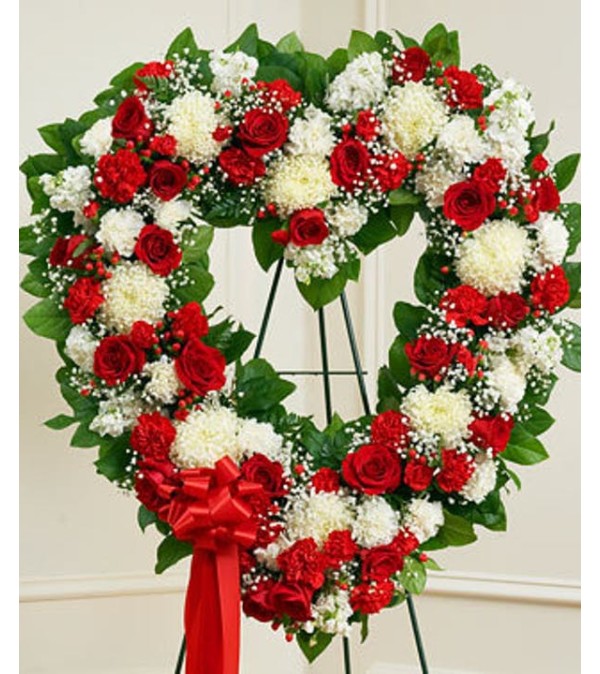 Open Heart Wreath-Red & White