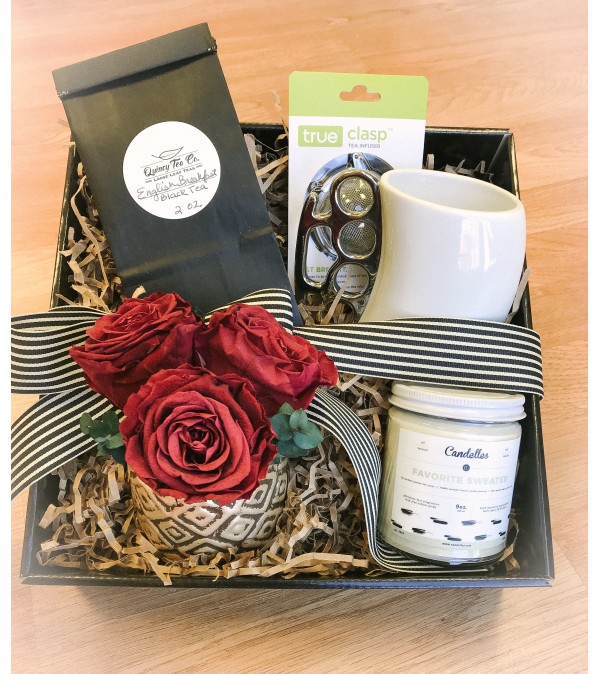 Preserved Rose and Tea Gift Basket