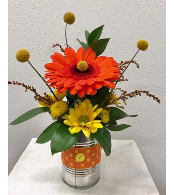 Gerbera and Craspedia Can