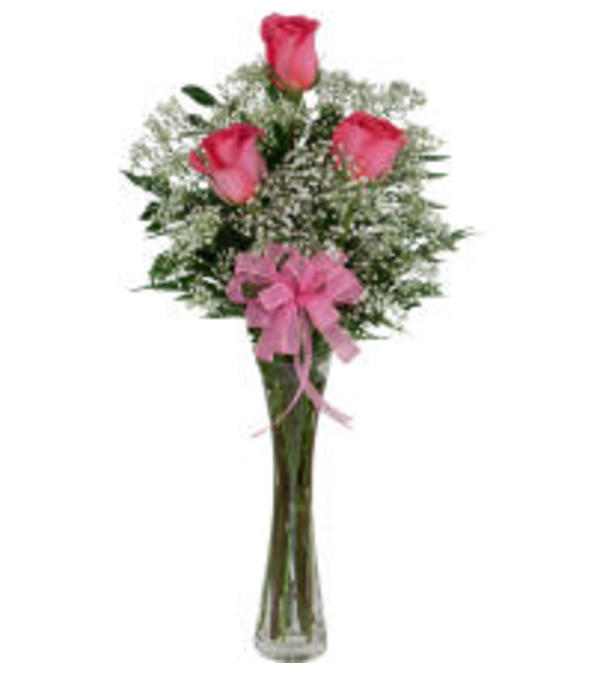 Triple Pink Rose with vase 19