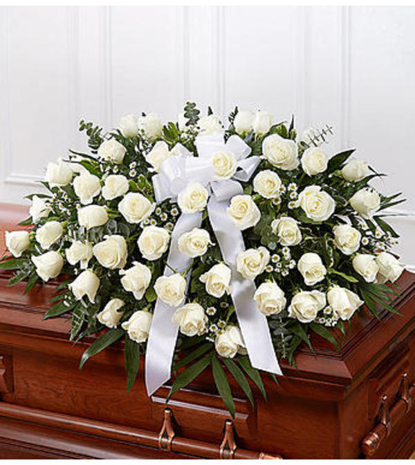 Remembered White Rose Casket Spray