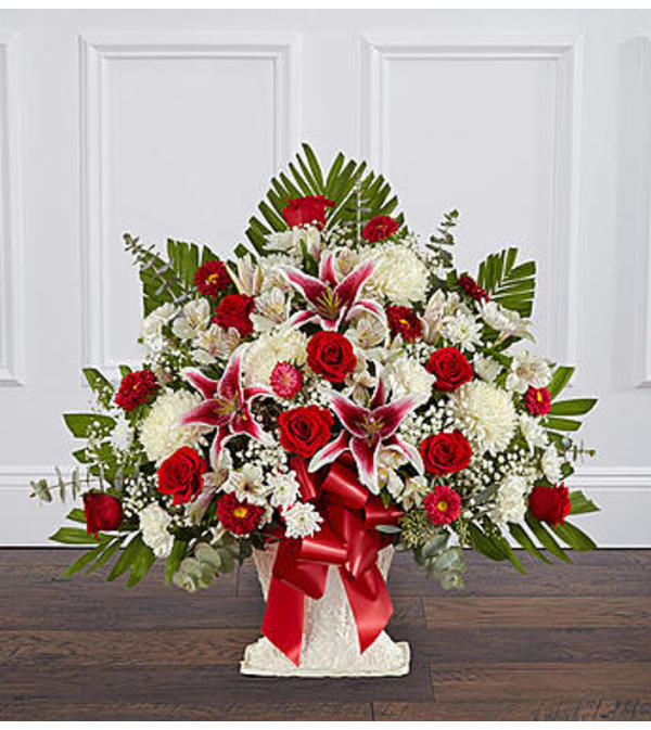 Red Rose and Lily Floor Basket