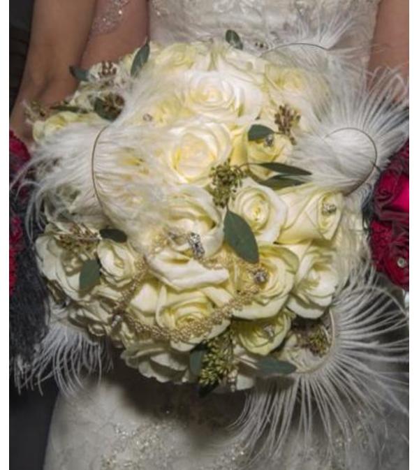 White Rose and Feather Bouquet