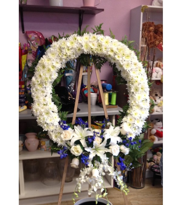 peaceful white and blue wreath