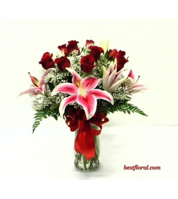 RED ROSES LILIES