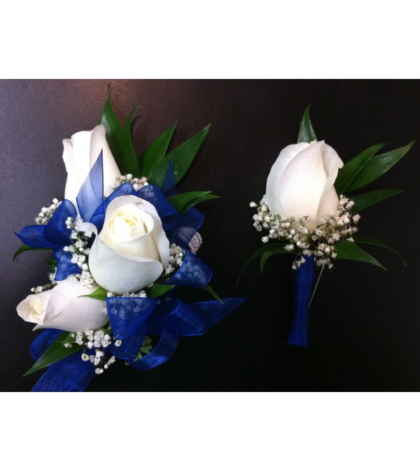 Standard White Rose Corsage Set
