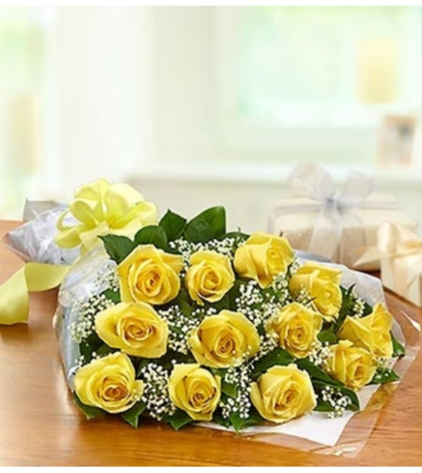One Dozen Rose Presentation Bouquet - Yellow