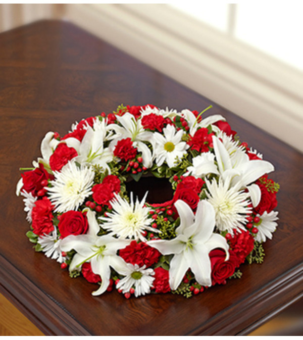 Cremation Wreath - Red and White