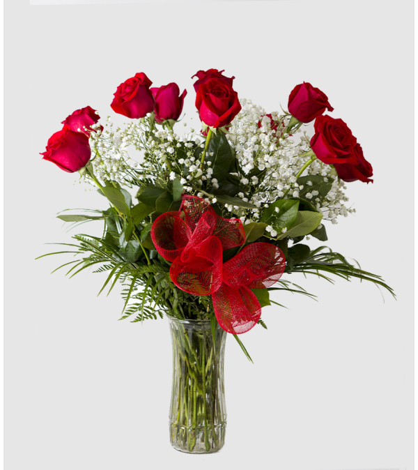 One Dozen Roses with Vase