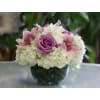 White Hydrangea,Pink Orchids and Lavender Roses in a Glass Fishbo deluxe