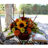 Ceramic Pumpkin Tablecentre - Standard. An arrangement by Loyalist Flowers.