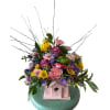 Blooms and Birdhouse - Premium. An arrangement by In Bloom.
