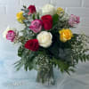 Mixed Colour Dozen Roses In A Vase deluxe