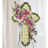 Peace and Prayer- Pastel Standing Cross - Deluxe. An arrangement by Garden Florist.