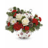 Teleflora's Snowy Sparkle arrangement in ornament - Standard. An arrangement by Nicol Florist.