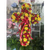 Red and Yellow Standing Cross Tribute - Standard. An arrangement by Sonia's Florist.