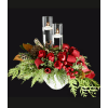 Crimson Candlelight Charm Centrepiece - Deluxe. An arrangement by Hillcrest Florist.