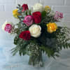 Mixed Coloured Dozen Roses - Standard. An arrangement by Brooklin Floral and Garden Shoppe Inc..