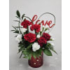 Scarlet and Snow Romance - Standard. An arrangement by Balloon Bouquets Plus.
