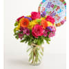 The Fields of Europe® Celebration with Happy Birthday Balloon - Deluxe. An arrangement by Flowers of Jacksonville.