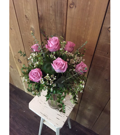 6 Pink Roses Arranged 6 Pink Roses Arranged