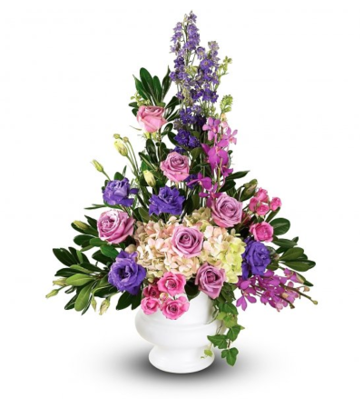 Purple Blooms Sympathy Basket Urn Purple Blooms Sympathy Basket Urn