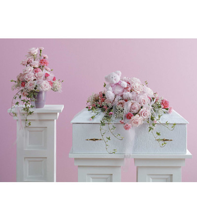 Pink Infant Casket Spray with Plush SF62-12 Pink Infant Casket Spray with Plush SF62-12