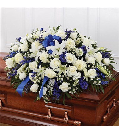 Blue & White Mixed Half Casket Cover Blue & White Mixed Half Casket Cover