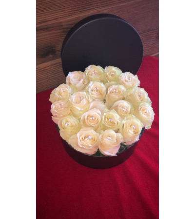 18 White Crystal Roses in Black Box 18 White Crystal Roses in Black Box