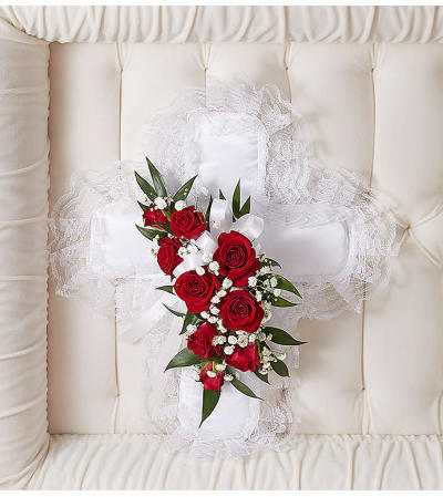 Satin Cross Casket Pillow Red Satin Cross Casket Pillow Red