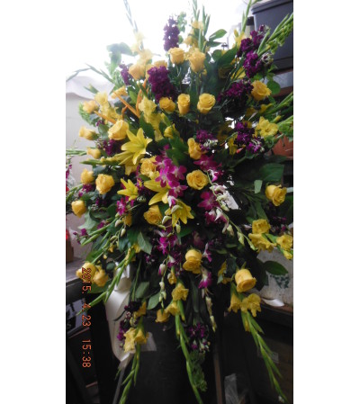 yellow and purple standing spray yellow and purple standing spray