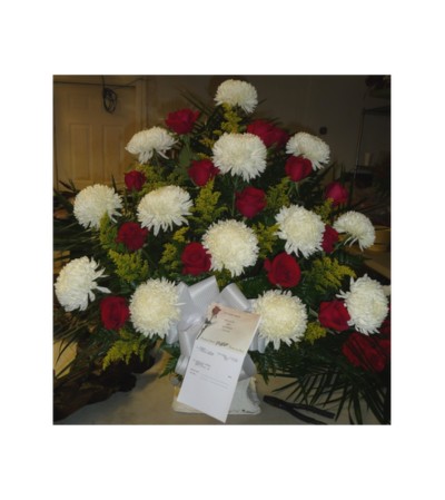 FLOOR BASKET- MUMS, ROSES, AND SOLIDAGO FLOOR BASKET- MUMS, ROSES, AND SOLIDAGO