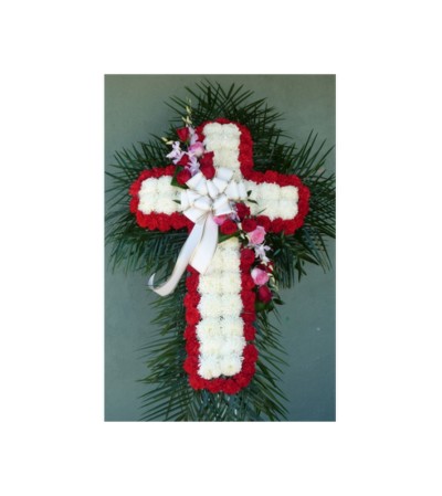 MUM CROSS WITH RED CARNATIONS & ROSE/ORCHID BREAK MUM CROSS WITH RED CARNATIONS & ROSE/ORCHID BREAK