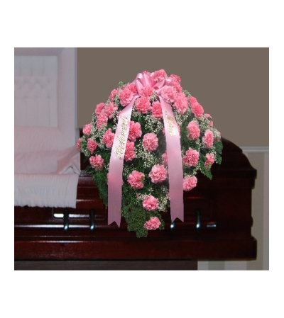CARNATIONS AND BABIES BREATH CASKET SPRAY CARNATIONS AND BABIES BREATH CASKET SPRAY