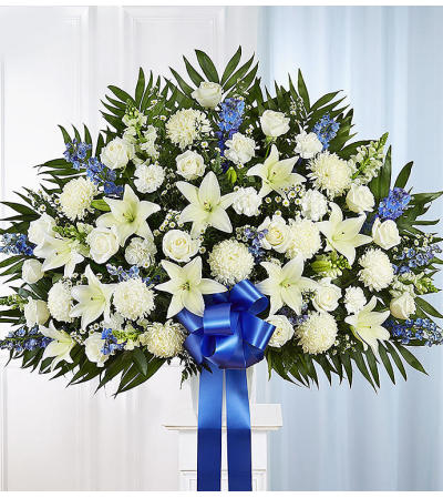 Heartfelt Sympathies Standing Basket -Blue and White XL Heartfelt Sympathies Standing Basket -Blue and White XL