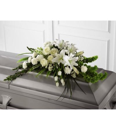 White and Green Half Casket Spray White and Green Half Casket Spray