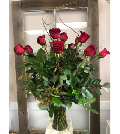 One Dozen Red Roses With Greenery One Dozen Red Roses With Greenery