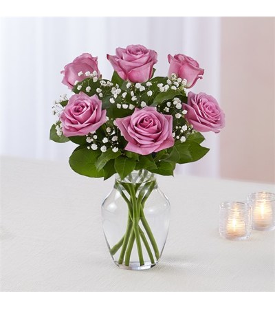 6 Lavender Roses w/vase 6 Lavender Roses w/vase