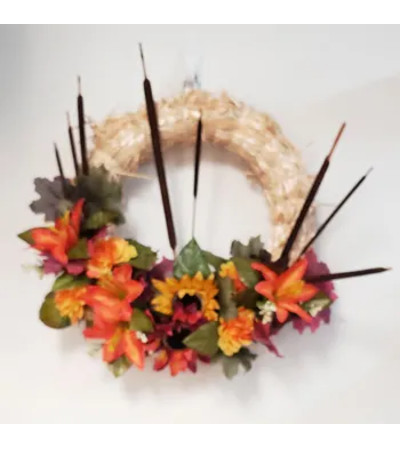 Fall Straw Wreath - Permanent Botanical(Silk) Fall Straw Wreath - Permanent Botanical(Silk)