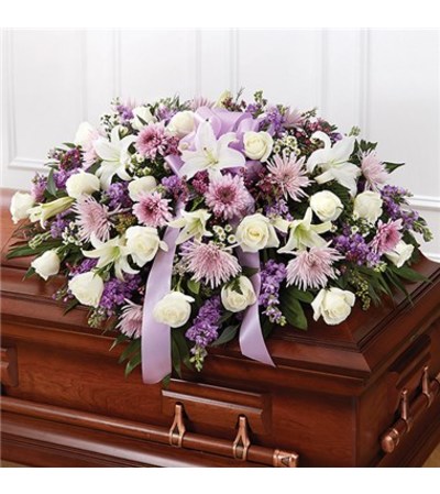 LAVENDER AND WHITE CASKET SPRAY LAVENDER AND WHITE CASKET SPRAY