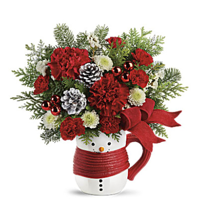 Teleflora Send a Hug Snowman Mug Bouquet Teleflora Send a Hug Snowman Mug Bouquet