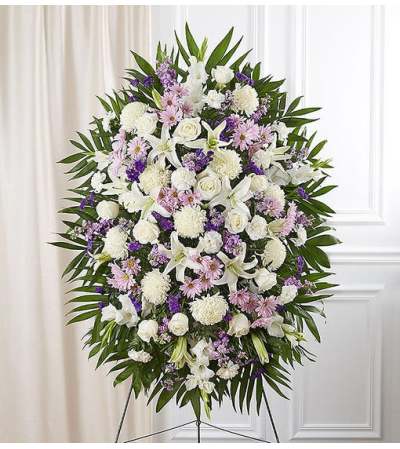 Standing Spray Sympathy White & Lavender Standing Spray Sympathy White & Lavender