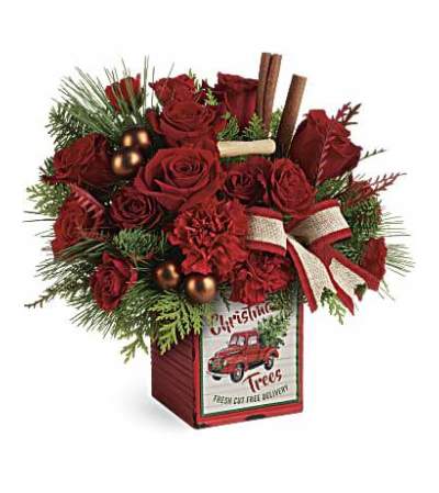 Teleflora's Merry Vintage Christmas cube arrangement Teleflora's Merry Vintage Christmas cube arrangement