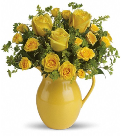 Teleflora's Sunny Day Pitcher of Roses Teleflora's Sunny Day Pitcher of Roses