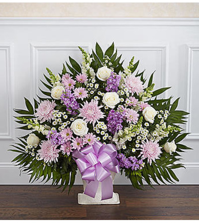 Heartfelt Tribute Lavender & White Floor Basket Heartfelt Tribute Lavender & White Floor Basket