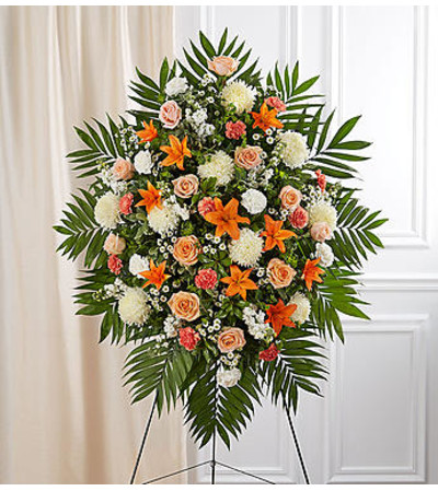Peach, Orange & White Sympathy Standing Spray Peach, Orange & White Sympathy Standing Spray