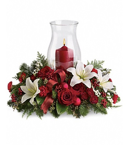 holiday glow centerpiece - Deluxe. An arrangement by Fine's Flowers.
